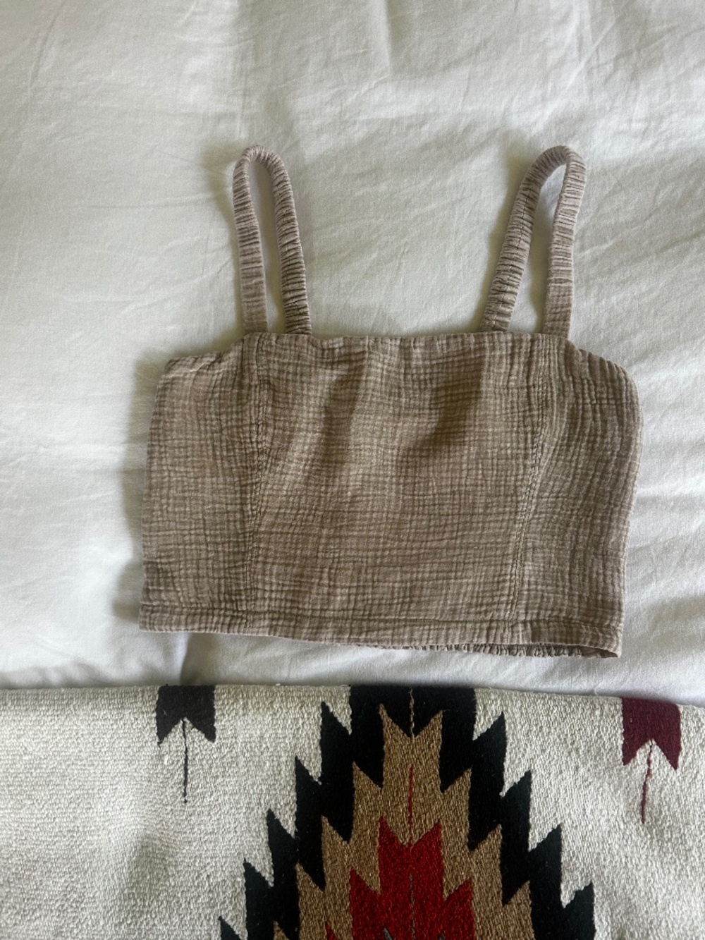 z supply linen blend crop top with adjustable straps